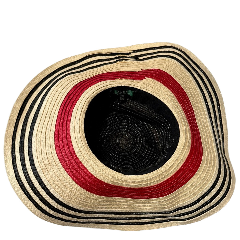 Lauren Ralph Lauren Large Black, Red, and Cream Striped Straw Hat - Picture 4 of 6